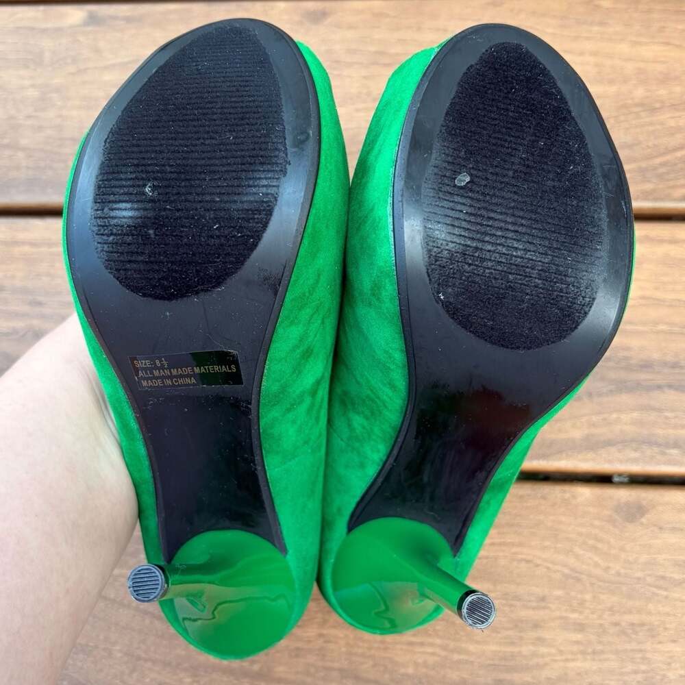 New Y2K Qupid Peep Toe Platform Stiletto Faux Suede Pumps Green Size 8.5 - Picture 13 of 13